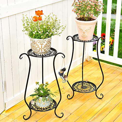 Sungmor 2 Tier Metal Flowerpot Stands, Metal Planter Rack Plant Holder Floor Shelf, Garden Patio Indoor Outdoor Decorative Display Flower Rack #TOP1