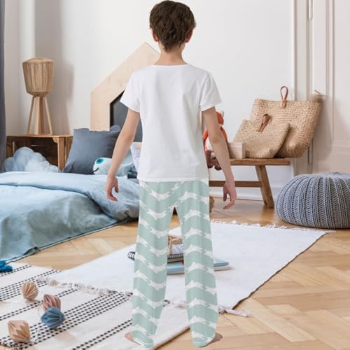 Boy's Pj Pants Running White Rabbit Green Blue Lounge Bottoms Elastic Kids Sweatpants with Pockets Size 6-143