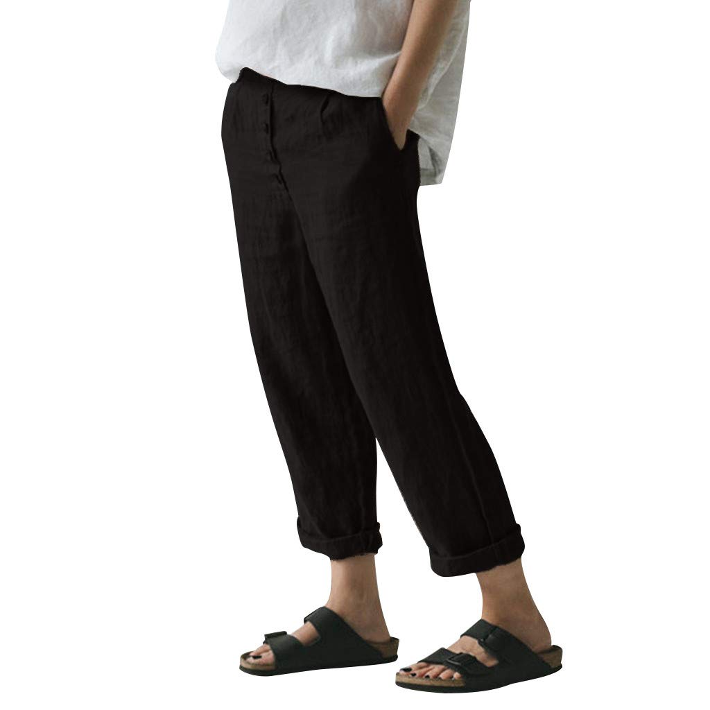 JOFOW Pants Womens Solid Linen Casual Long Straight Leg Trousers