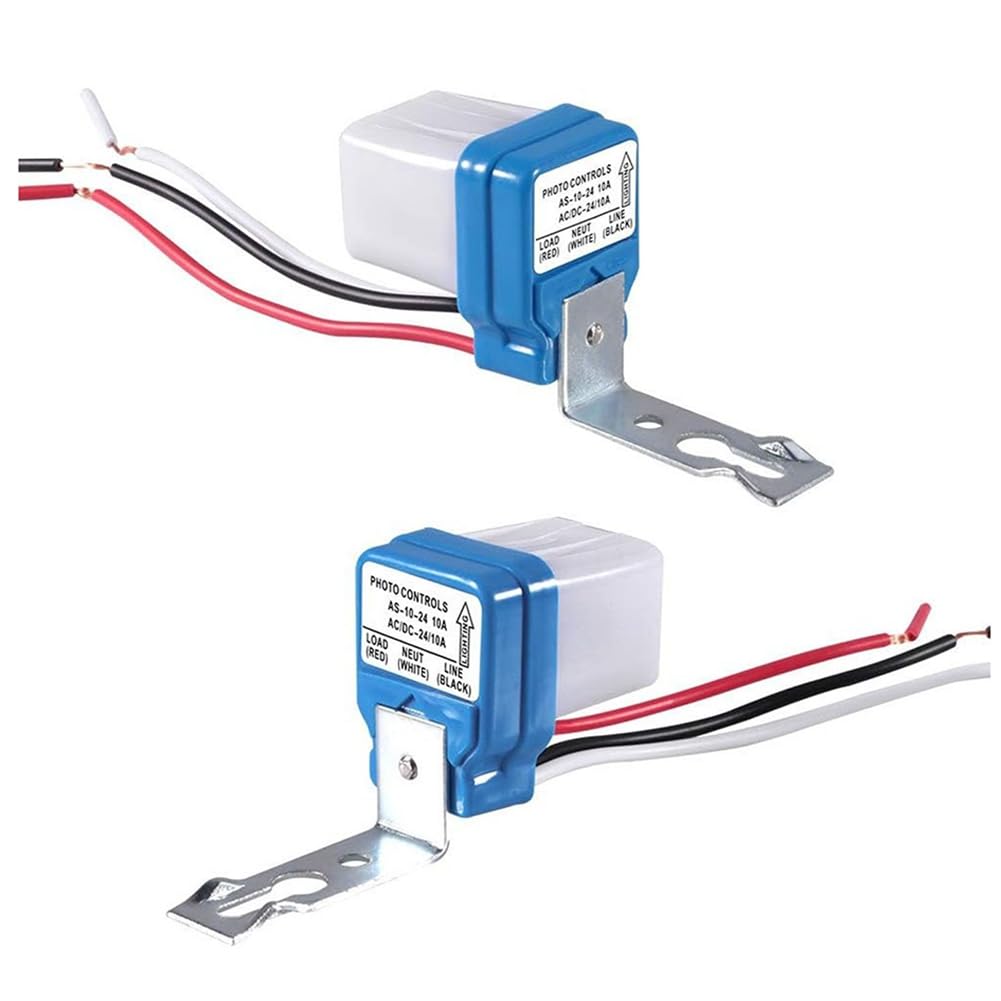 Aundhegrtt Blue & White 2Pcs Automatic Auto On Off Photocell Street Light Switch Dc Ac 24V 10A Photo Control Photoswitch Sensor Switch