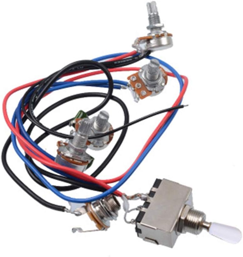 Prewired Wiring Harness Kit Compatible for LP Electric Guitar, 2T2V 500K Pots 3-position Toggle Switch with Jack for Dual Humbucker Gibson Les Pual Style Guitar Electronics Replacements, White Cap