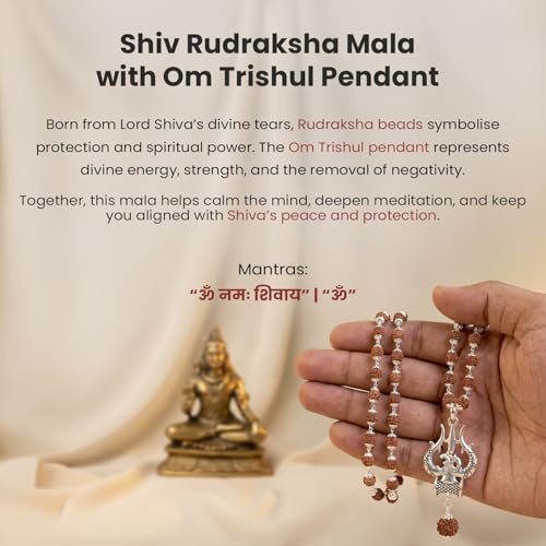 Image of Astrotalk Divya Shankh Rudraksha Mala | Nepal Origin 5 Mukhi Rudraksha Mala with Shankh Pendant for Protection, Peace & Spiritual Growth | Mala Gift for Man & Woman