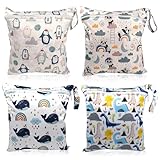 GOEDCH 4 Stück Wetbag Kindergarten: Wickeltasche wasserdichte, mit Doppelreißverschluss Nasse Trocken Wickeltasche, Schwimmsachen Nassbeutel, Wet Dry Bags, Wiederverwendbare für Reisen, Baby