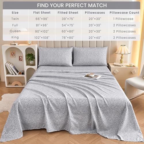 Image of Mooreeke Leopard Cheetah Printed Queen Bed Sheets, Soft Microfiber Bedding Sheets & Pillowcases, Deep Pocket Non-Slip Fitted Queen Sheet, Silver Grey Animal Pattern Bedsheets