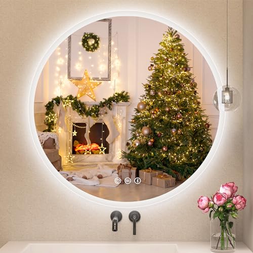 Starlead Espejo-Baño-Redondo-Con-Luz 80cm, Espejo-Baño-Led Bluetooth Y Desempañador, Regulable, 3 Temperaturas De Color, Función De Memoria, Ip44 Espejos-De-Baño-Con-Led, Marco Esmerilado Translúcido Starlead Espejo-Baño-Redondo-Con-Luz 80cm, Espejo-Baño-Led Bluetooth Y Desempañador, Regulable, 3 Temperaturas De Color, Función De Memoria, Ip44 Espejos-De-Baño-Con-Led, Marco Esmerilado Translúcido