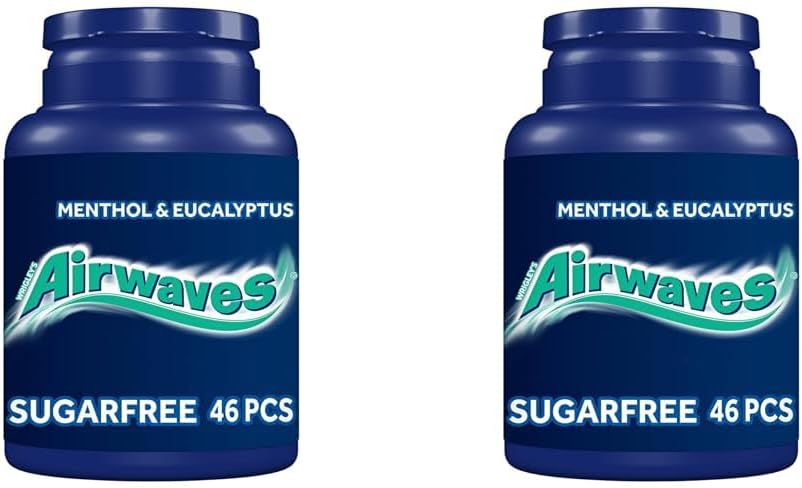 Airwaves Chewing Gum Bottle, Sugar Free, Menthol & Eucalyptus, 46 Pieces (Pack of 2)