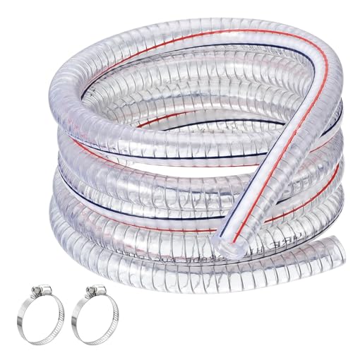 Tubo de succión de vinilo PVC, Manguera de PVC con alambre de acero helicoidal, espesor de pared de 3,5 mm, transparente, 6,56 pies, con 2 abrazaderas for aceite condicional.(Inner Diameter 45mm)