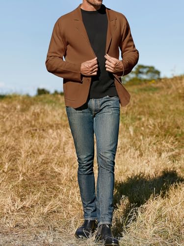 Mens Cardigan Sweater Knit Blazer Suit Jacket Casual Two Button Lightweight Sport Coat with Pockets4