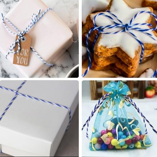 Image of jijAcraft Blue and White Twine String, 328 Feet Christmas Bakers Twine String, 2MM Heavy Duty Packing String for DIY Crafts, Christmas Decoration, Gift Wrapping, Craft Wrapping