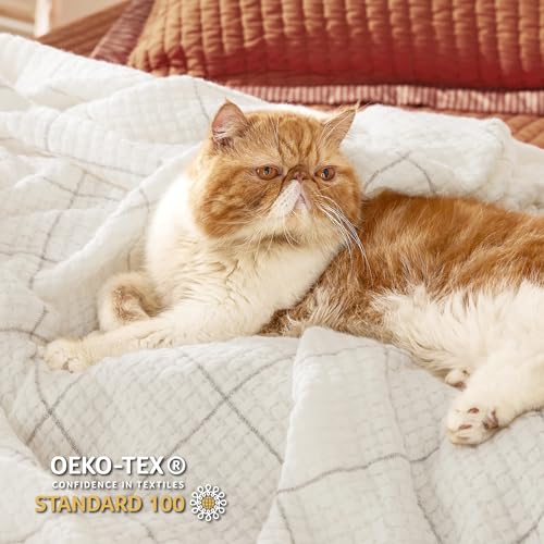 Bedsure Cream Throw Blanket White Woven 50x60 Inches - Image 6