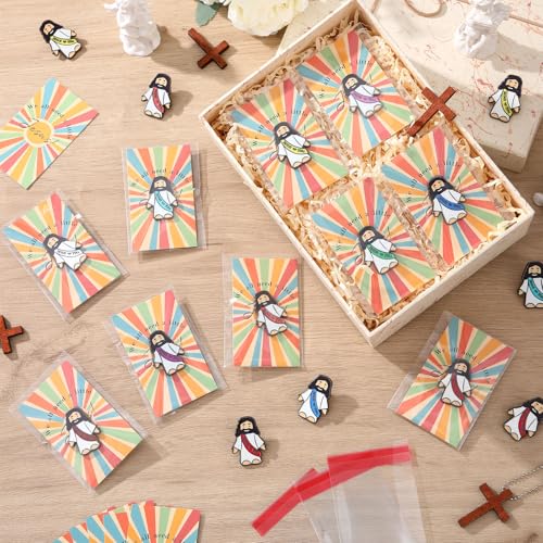 Image of Landical 24 Set Jesus Pins Bulk with Blessing Cards, Christian Enamel Lapel Pin Gift in Bulk Jesus Brooch for Women Men Religious Party Favors for Sunday School Church Gift(10 Colors + Shine Style)