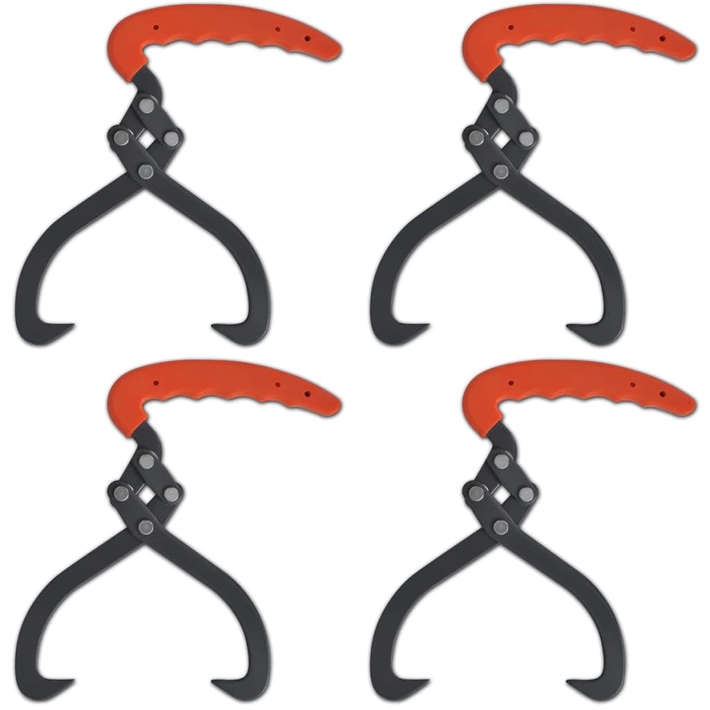 vidaXL Carbon Steel Log Tongs - with PVC Handle, Ergonomic Design, 50 kg Load Capacity, 30 cm Total Length, Ideal for Lifting and Stacking Logs