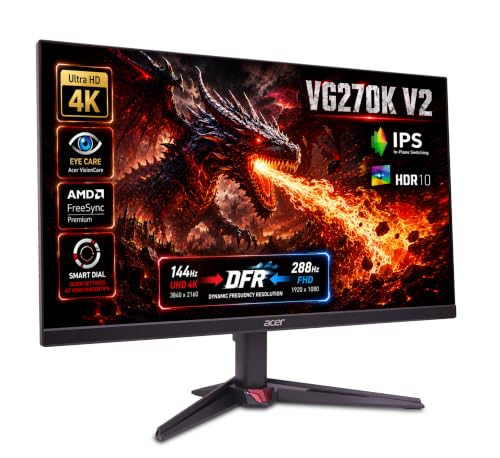 Image of Acer Nitro VG270K V2 27 Inch 4K UHD IPS Gaming Monitor | 144Hz | FHD 288Hz DFR | 1ms VRB | HDR10 | 99% sRGB | AMD FreeSync Premium | HDMI 2.1 | DisplayPort | Dual Speakers | Smart Dial | Eye Care
