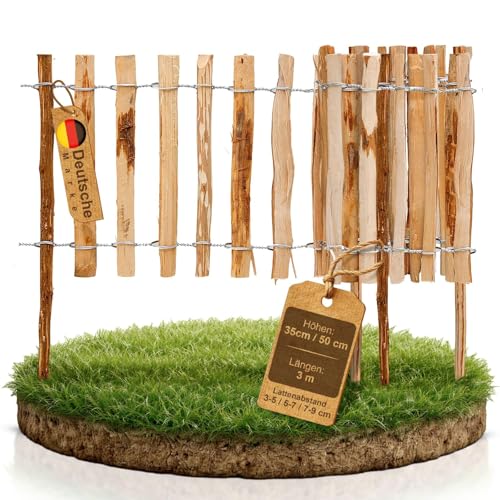 BOOGARDI Beeteinfassung Holz · Mini-Zaun in 6 Größen · Staketenzaun 35 cm hoch x 300 cm lang (Lattenabstand 3-4cm) · Garten Beetumrandung Steckzaun · Kleiner Gartenzaun zum Stecken