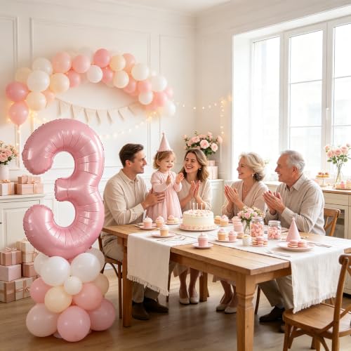 Image of TONIFUL 40 Inch Pastel Pink Number Balloon Balloon Big Pink Digital Balloon for Girl's Birthday Party Wedding Bridal Shower Engagement Anniversary Photo Shoot Supplies(Number 3)
