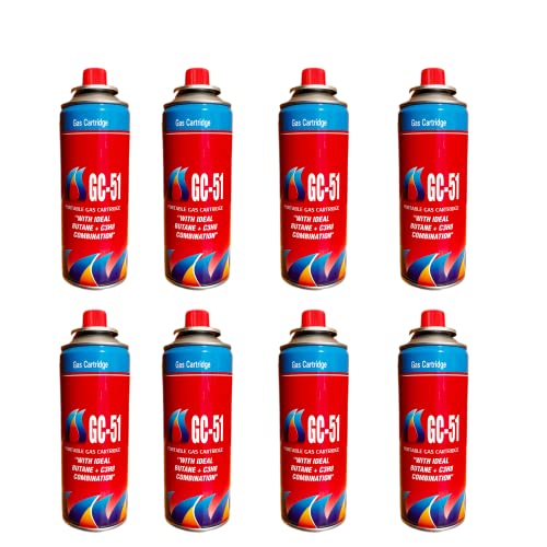 Image of SHoRI Portable Gas Cartridge with Ideal Butane + C3H8 Combination CG51 Easy to Use Perfect Suitable for Camping Stove, Small Stove, Flame Torch, Welding Fuel Gas,(Universal Nozzle /Pin) Pack of 8