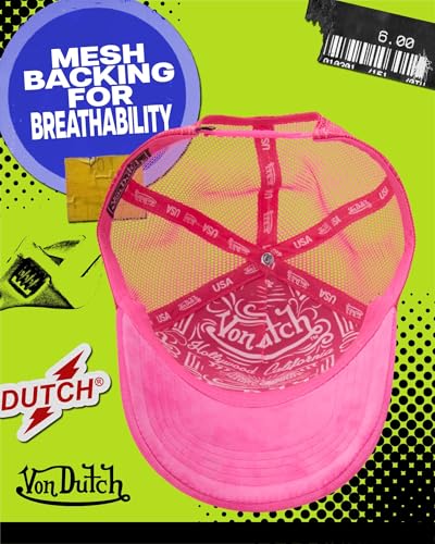 Image of Von Dutch Unisex Trucker Hat - Velvet Curved Bill Mesh Back Retro Classic Adjustable Snapback Baseball Cap for Men and Women