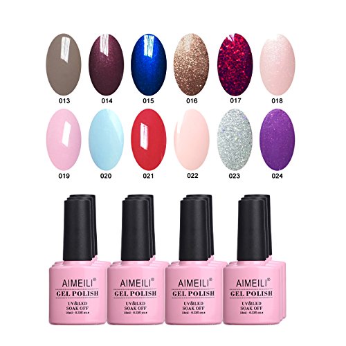 AIMEILI Soak Off UV LED Gel Nail Polish Multicolour/Mix Colour/Combo Colour Set Of 12pcs X 10ml - Kit Set 4
