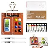 Mini Aquarell Set,Pocket Aquarell Set,8 Grids Tragbare Skizzenbuch-Palette,Inklusive 4 Zubehörteilen im Taschenformat zum Schnellen Sammeln von Inspirationen und Aufzeichnen von Lebensmomenten