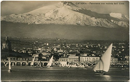 1928 Catania Panorama Veduta Etna Barche Vela Messina FP B/N VG ANIM Cartolina Postale