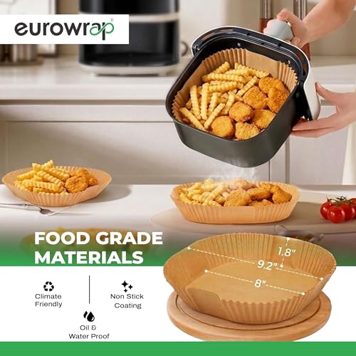 Image of Eurowrap Air Fryer Paper Sheets (100 PCS) | Oil-Proof Parchment Liners for Frying, Baking & Roasting | Non-Stick Butter Paper for Air Fryer