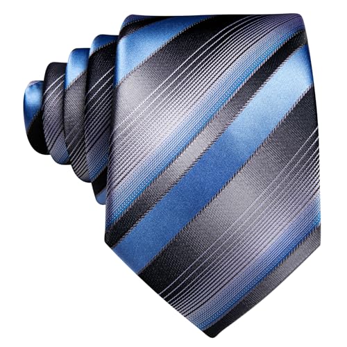 Image of Barry.Wang Silk Men Ties Formal Stripes Necktie and Tie Clip for Wedding Party Business Fashion Classic