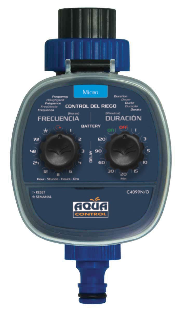 Aqua Control G6354 Premium Rubinetto da giardino a doppia uscita da 1/2 & quot & C4099O Programmatore d'irrigazione da giardino, per tutti i tipi di rubinetti, apertura a 0 bar. Vecchio C4099N