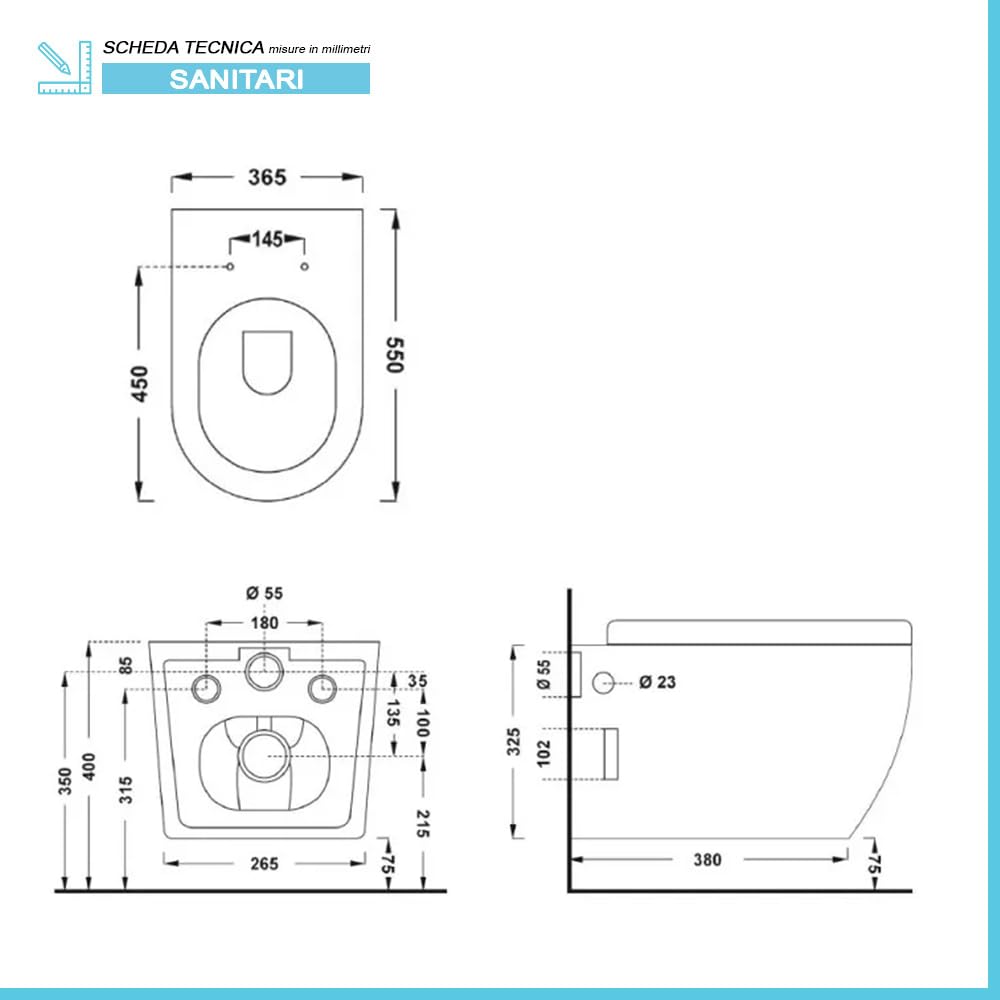 Set Sanitari Vaso + Bidet Sospesi Rimless Bianco con Copriwater Soft-Close