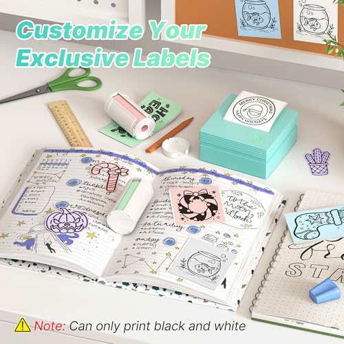Image of Sticker Printer, PM290 Mini Printer, Bluetooth Sticker Maker Machine with 3 Rolls Paper, Smart AI APP, Portable Print Pod for Study Note, Picture, List, DIY Gifts for School Office Home, Green