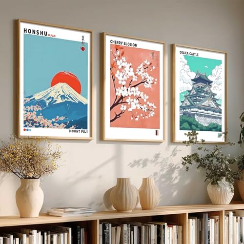 Image of kotart Japan Nature Art and City View Wall Framed Posters | Japanese Nature Art and City View Aesthetic Framed Poster for Living Room Bedroom Gaming Room Studio Wall Decor Set Of 3 (13X17 inch)