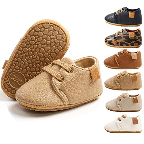 COUCOU Baby Boys Girls Oxford Shoes PU Leather Soft Rubber Sole Sneakers  Anti Slip Toddler Ankle Boots Infant Walking Moccasins(JYM1976 Khaki,1)