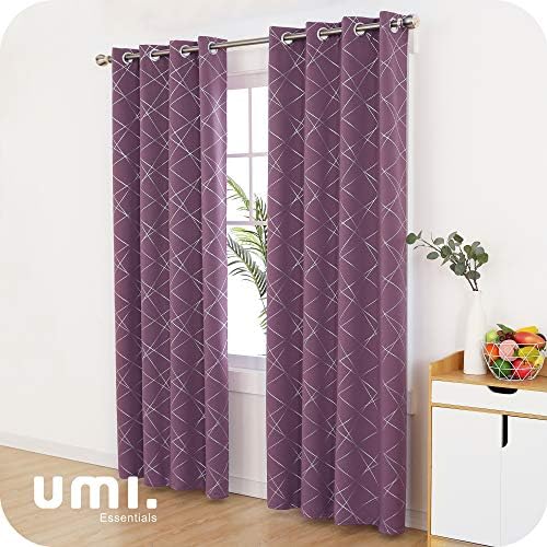 Amazon Brand - Umi Foil Printed Line Blackout Curtains Thermal Insulated Window Eyelet Curtains Bedroom Curtains for Living Room 46 x 72 Inch Purple 2 Panels