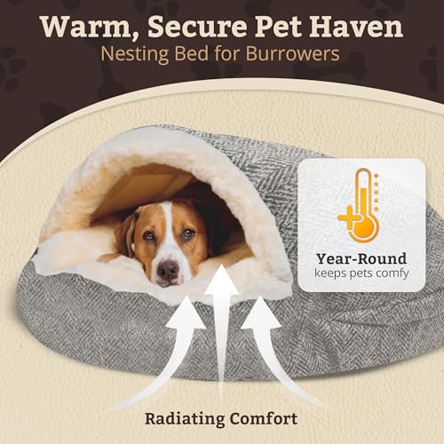 Image of Snoozer Cozy Cave Dog Bed, Round Covered Dog Bed, Palmer Dove (L)