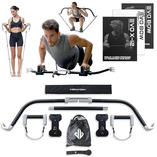 EVO Bow - All in One Portable Home Gym System with Weighted Pushups | Compact Strength Training and Exercise Equipment for Travel with Notched Resistance Bands for Full Body Training | 300lbs (Ultra)