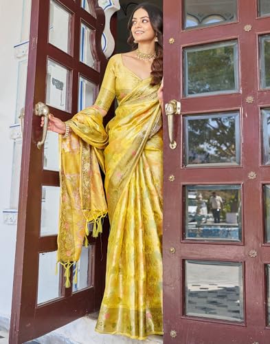 Image of SIRIL Women's Banarasi Silk Jacquard Zari Work Saree With Unstitched Blouse Piece