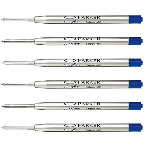4 X Parker QuinkFlow Ballpen Medium Point Blue Ink Refill Pack of 6-Refills(1782470)