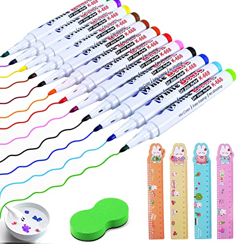 Drawn Drop 12Pcs Aquafeutre Feutre Magique Feutre Magique Eau Peinture à l'eau Magique Aquapen Crayon Magique Eau Stylo Magique Peinture à l'eau Cadeau 1 Gomme à Tableau Noir 4 Règles Cover