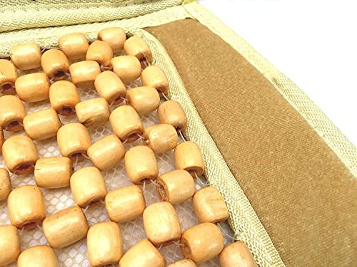 Image of Car Wooden Bead Seat with Beige Velvet Border Seat Cover Acupressure Design Compatible with Hyundai Santro Xing