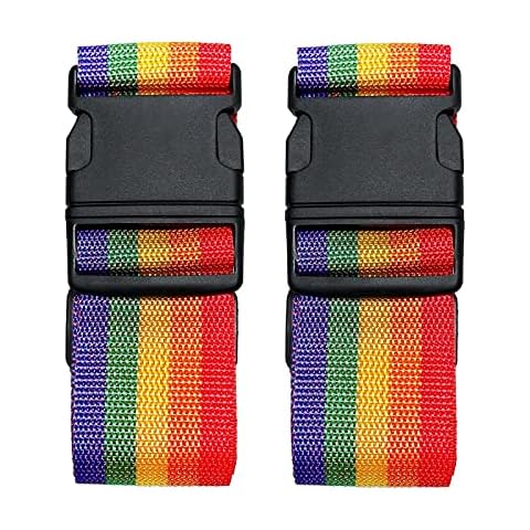 2 Pieces Luggage Straps, Adjustable Nylon Strap with Buckle Quick Release for Suitcase Sleeping Bag Outdoor Packing, 5cm x 200cm (Colorful) Cover