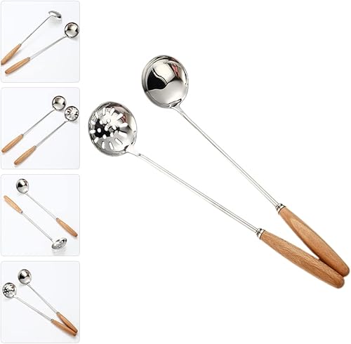 Miniatura 4 de Hemoton 2 cucharas de cocina para el hogar cuchara de acero inoxidable cuchara de sopa larga accesorio de cocina