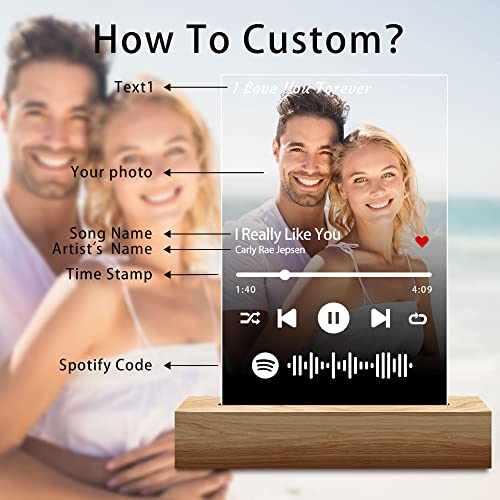 Easycosy Birthday Gifts For Boyfriends/Girlfriends, Anniversary Girlfriends Gifts For Him/Her, Custom Spotify Music Plaque With Photo Gifts For Your Lovers, Families, Friends #TOP2