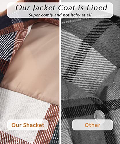 Womens Casual Flannel Wool Blend Plaid Lapel Button Down Long Sleeve Shacket Jacket Coat Winter Loose Shirts(Red-2, Small) #TOP4