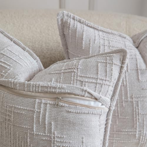 Image of MADIZZ Pack of 2 Chenille Throw Pillow Covers 24x24 Inch Light Grey Soft Neutral Decorative Throw Pillows for Couch Sofa Boho Accent Cushion Covers Modern Farmhouse Home Decor for Bedroom Living Room