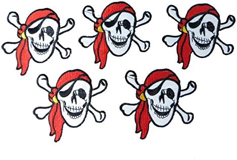 Govinda Trading Inc Pirate Skull Jolly Roger Iron On Patch Pack Of 5 3" X 3" Red