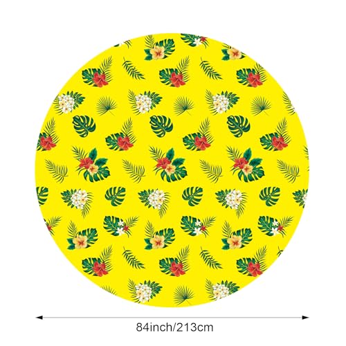 Image of Oudain 12 Pcs 84 inch Summer Round Hawaiian Tablecloths, Lagre Tropical Luau Plastic Table Covers with Palm Leaves & Hibiscus Flower, Aloha Tiki Beach Pool Party Decorations Supplies (Multicolor)