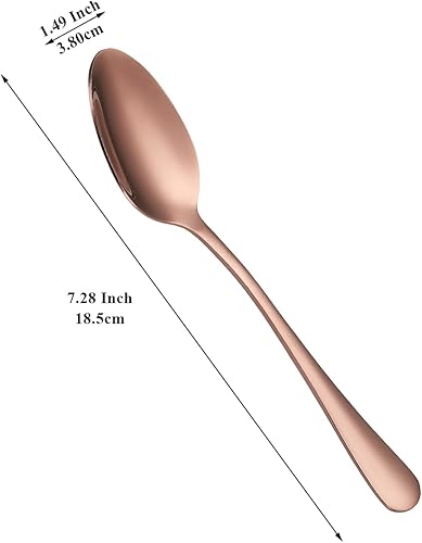 Miniatura 9 de Cucharas doradas de 12 piezas, cucharas de acero inoxidable chapado en titanio dorado de 7.28 pulgadas, cucharas de postre, cuchara de mesa,