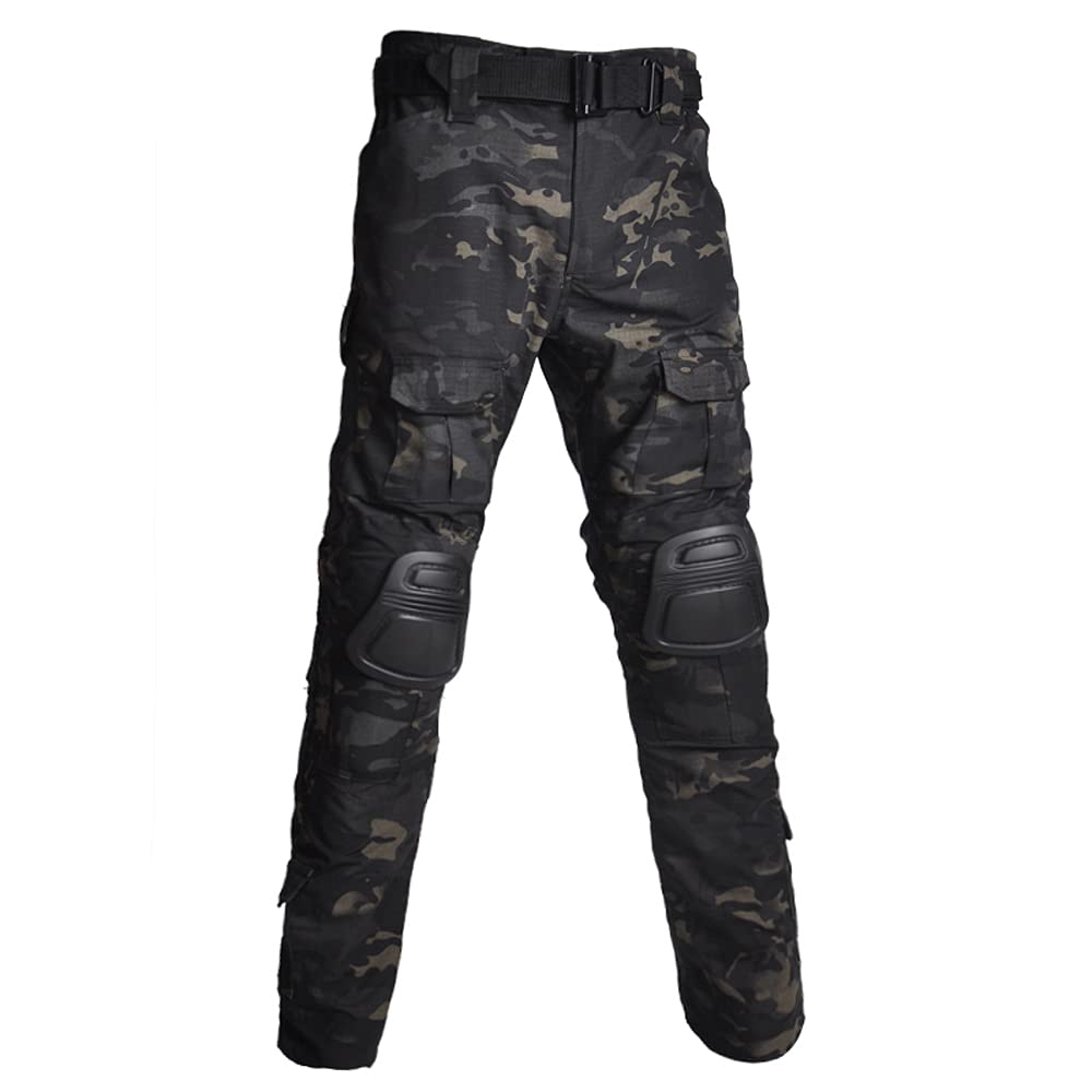 Lilychan Men's Cp-Black Military Tactical Casual Camouflage Multi-Pocket Bdu Cargo Pants Trousers With Knee Pads (, 42)-1