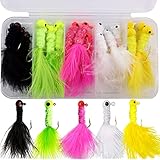 20pcs Crappie Jig Head Fishing Lure Kit Marabou Feather Jig Head Hooks Fishing Jig Lures for Panfish Trout Bass Pike Walleye Bluegill Perch