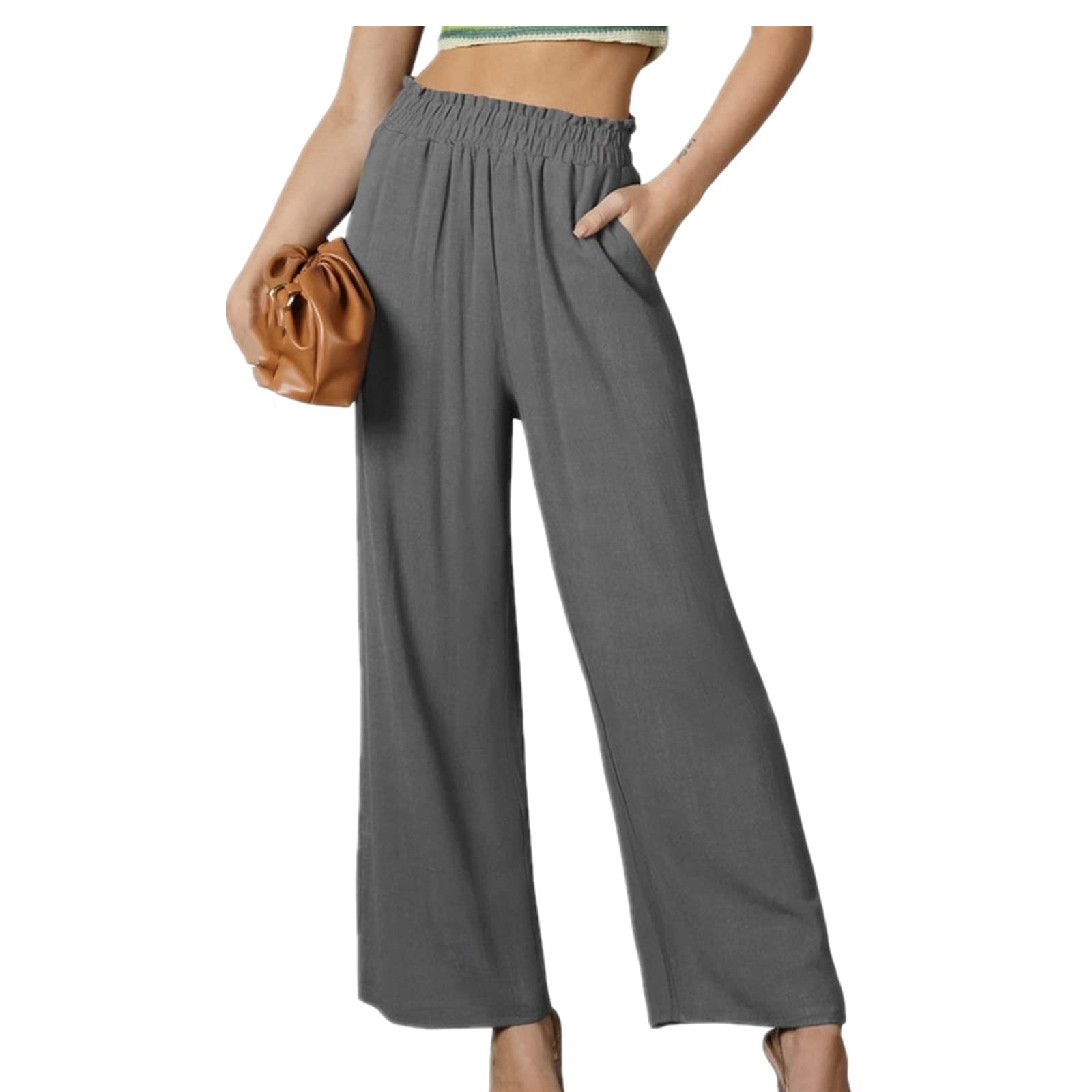 Solid Color Straight Wide Leg Pants Womens high Waist Loose and Thin Casual Fashion Trousers