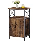VECELO Brown End Side Table, Modern Night Stand with Storage Space and Door,Nightstands for Living Room,Bedroom,Lounge